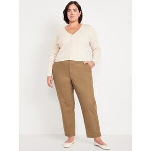 Old Navy OGC Chino Tapered Straight Pants Women 2X Ecru Elastic Waist StretchNEW